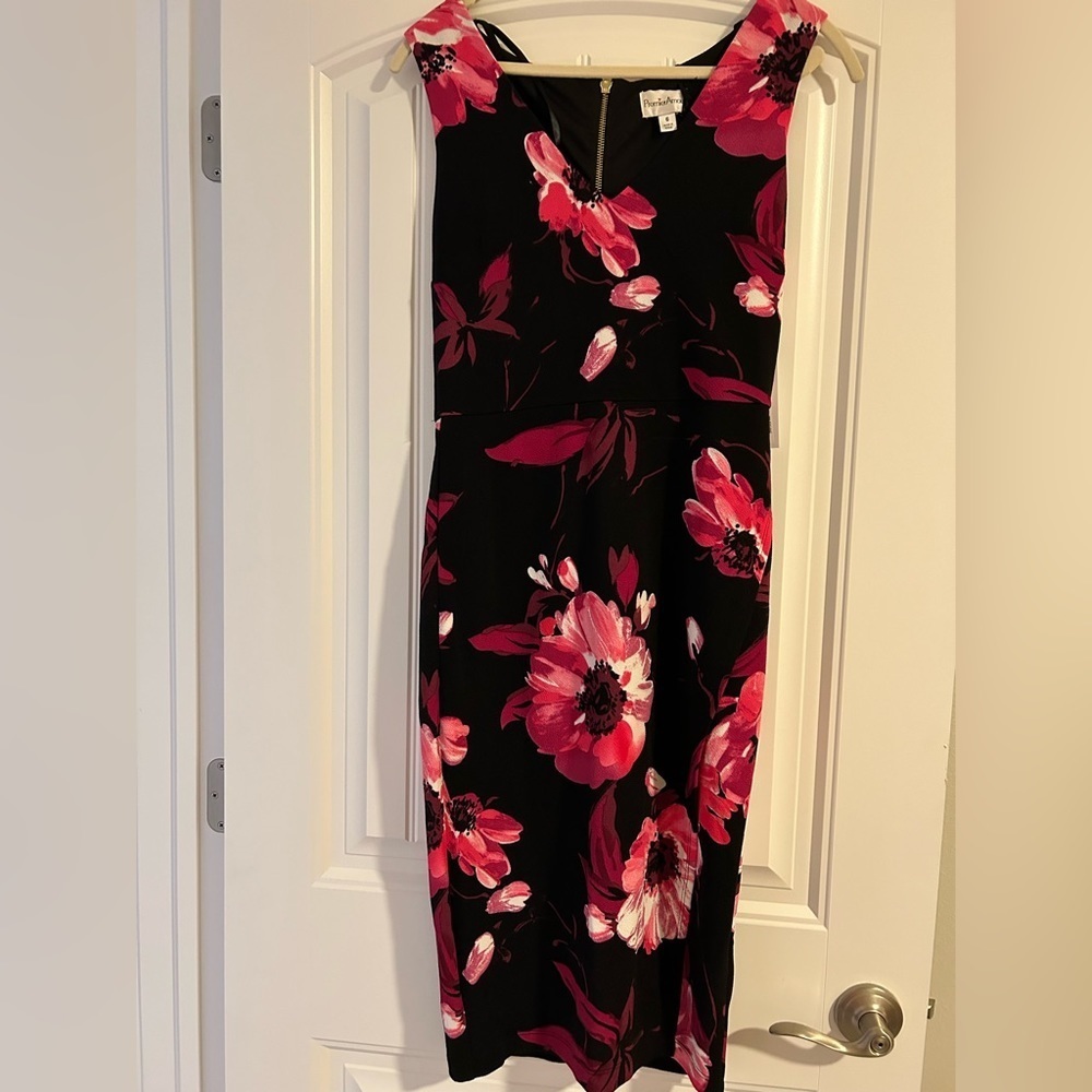 Floral black cocktail dress with pink flowers size 6